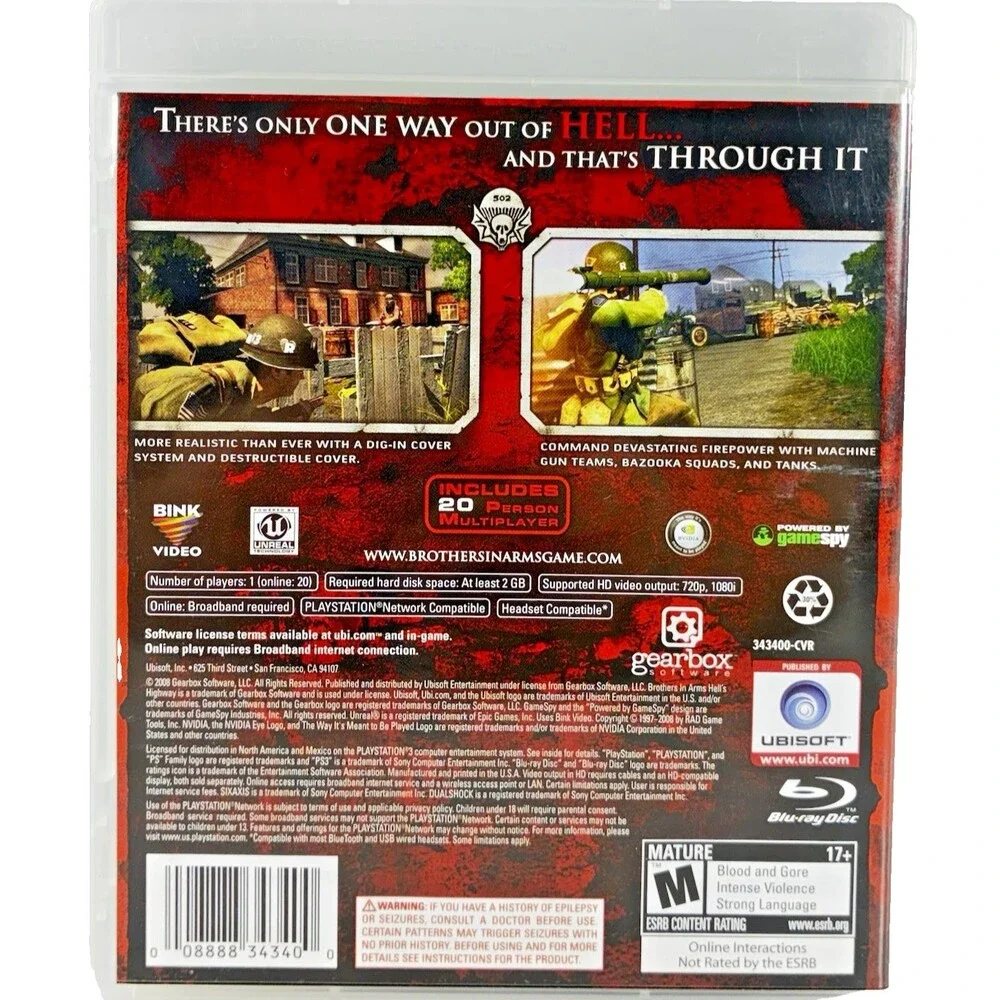 Brothers In Arms Hell's Highway Sony PlayStation 3 Complete with Manual Tested